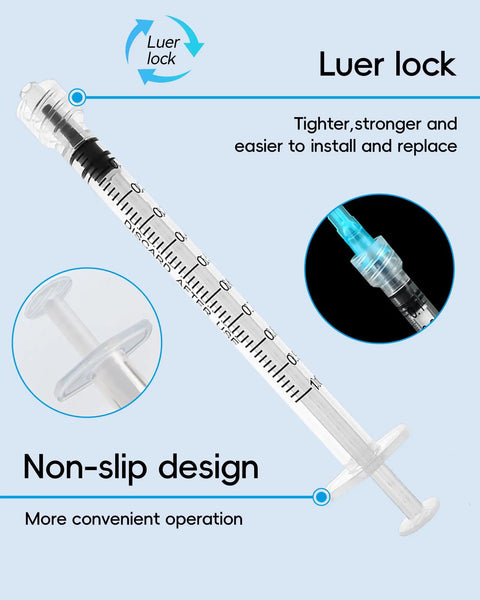 1ml Luer Lock Syringe Without Needle Pack Of 30 Sterile Plastic Syringes Individually Sealed For Lab Use Plant Cultivation Classroom Demos And Home Projects With Leakproof Top Luer Lock Smooth Plunger And Clear Markings, luer lock tip and non-slip plunger