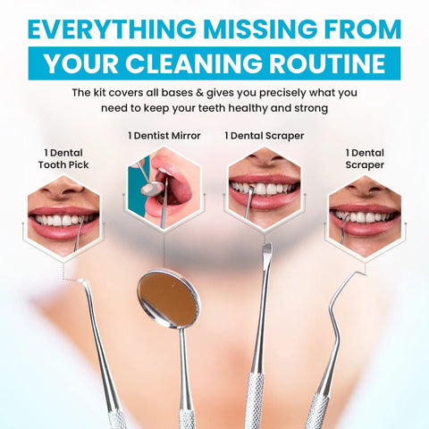 At Home Plaque Remover Kit With Stainless Steel Dental Tools, Teeth Cleaning Picks, Mirror, Scraper And Scaler For Deep Clean