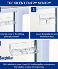 Three-step guide to install a four-pack hinge style sliding door lock security kit for sliding glass doors and windows.