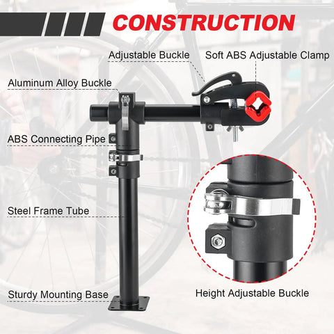 Bike Repair Stand Wall Mount Workbench Rack Clamp Height Adjustable For Road And Mountain Bikes with labeled parts