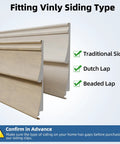 Fitting Vinly Siding Type showing Traditional, Dutch Lap, and Beaded Lap styles for Heavy Duty Stainless Steel Vinyl Siding Hooks 30 Pack.
