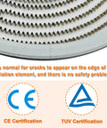 Close-up of Upgraded 9 Inch Dual Radiant Surface Element Replacement for Electric Stoves, showing certifications