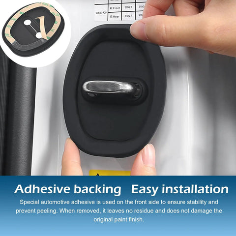 Upgrade Your Whip With These Sick Silicone Car Door Latch Covers To Kill The Loud Clunks And Keep The Ride Quiet Universal Automotive Lock Protectors Durable Rubber Guards For Cars Trucks And Suvs Adhesive Backed In Jet Black being installed on a car door.
