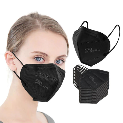 Black Five Layer KN95 Face Mask Cup Design For Dust Protection Breathable And Comfy With Elastic Ear Loops Filtration Over 95 Percent Skin Friendly Inner Layer For Everyday Use