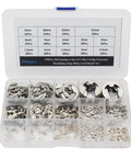 External Circlip E Clip Retaining Ring Set Made From 304 Stainless Steel 14 Sizes Assortment For Bearings Gears Pulleys