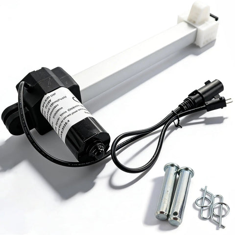 Heavy-Duty Aluminum Linear Actuator Motor for Kaidi KDPT007-115 Lift Chairs and Limoss 451615, cables and bolts shown