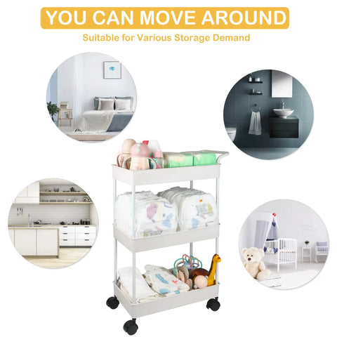 Beige Diaper Caddy Organizer With Movable Cart For Changing Table And Crib in home settings