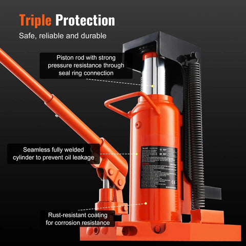 Heavy Duty Hydraulic Toe And Top Lift Jack Delivering 20 Ton Muscle for tough tasks, showing piston rod with seal ring.