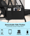 Close-up of side pocket on Three Person Outdoor Porch Swing With 2 In 1 Convertible Design From Chair To Lounger, holding items.