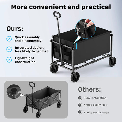 Heavy Duty Collapsible Wagon Cart With 29.3 Inch Body 150L Capacity And 260 Lb Load Beastly Rolling Cart For Garden Groceries Sports Gear Camping Black