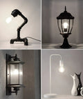 60W Equivalent E26 LED Filament Light Bulbs A19 lit in various fixtures showcasing classic clear glass design.