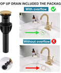 Brushed Gold Single Hole Bathroom Faucet With Pop Up Drain And Deck Plate Modern One Handle Lavatory Sink Tap For Vanity Easy Temperature Control Gold Bar Style with overflow feature.