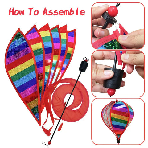 Three Pack Colorful Hot Air Balloon Wind Spinners For Outdoor Garden Yard Decor Large Hanging Wind Socks With Rainbow Vibes assembly