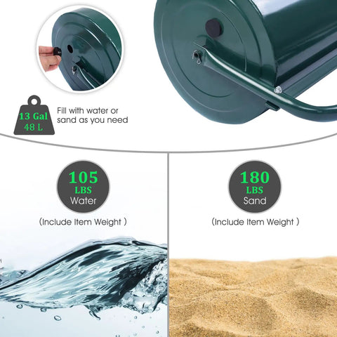 24 Inch Lawn Roller With 13 Gallon Capacity Heavy Duty Steel Yard Roller For Garden And Park Lawns Removable Drain Plug