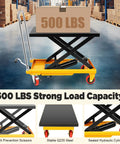 Heavy Duty Hydraulic Lift Table Cart With Smooth Rolling Locking Casters And Quick Fold Design, 28.5 Inch single scissor cart with 500lbs capacity.