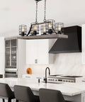 Farmhouse Dope 6 Light Kitchen Island Light With Cage Style Shades Weathered Ash Wood Finish And Bold Black Accents Modern Rustic Pendant