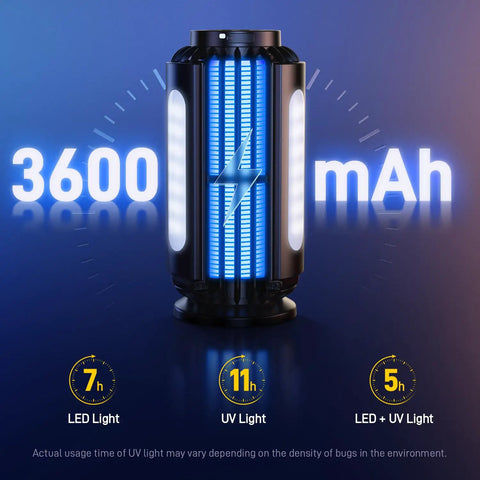 Cordless Bug Zapper For Patio And Camping Solar Powered Mosquito Zapper With LED Light Battery Operated 3600 mAh