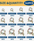 142 Piece Spring Hose Clamp Kit 6mm to 20mm Assortment For Auto And DIY Use, Go-To Colorful Small Clips visible with sizes