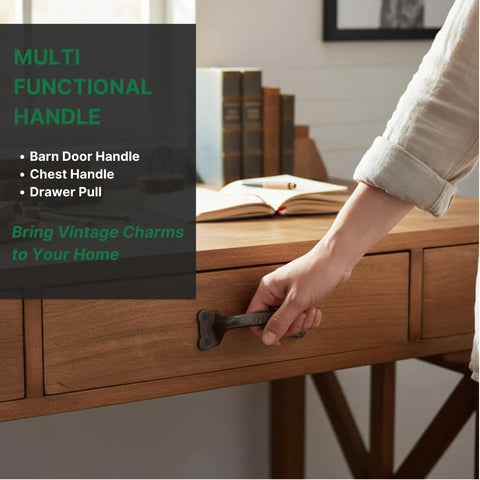Person pulling a drawer using Heavy Duty Cast Iron Fence Gate Handles 4 Pack Rustic Barn Door Pulls for furniture