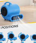 Industrial Air Mover Fan For Water Damage Restoration And Carpet Drying, 1/2 HP, 2800 CFM, showing 4 position angles