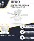 28 Inch Traditional Flush Mount Indoor LED Ceiling Fan With Light, Pull Chain, Dual Finish Blades White On White Oak