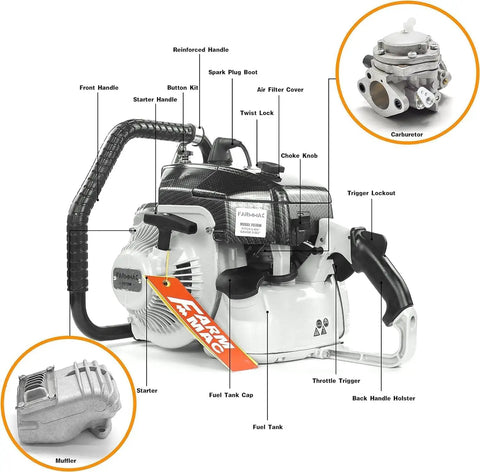 105cc Gas Chainsaw With 42 Inch Alloy Bar Powerhead 6.5HP 4.8KW Pro Heavy Duty Saw For Milling And Tough Timber components diagram
