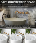Widespread Bathroom Sink Faucet Wall Mount With Three Holes And Double Handles Solid Brass Lavatory Basin Mixer Tap Hot Cold Sign Indicators Antique Brass Finish Heavy Duty Commercial Grade Bath Faucet Built To Last in use