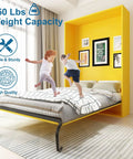 Top Shelf Queen Size Vertical Murphy Bed Kit delivers smooth wall mounted folding design with kids jumping on bed, 550 lbs capacity.
