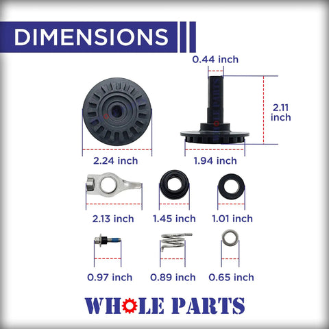 All In One Dishwasher Drain And Wash Impeller Kit 675806 Replacement dimensions and component sizes diagram