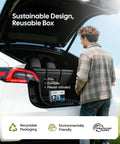 Tesla Jack Pads For Model Y And More Heavy Duty TPU Battery Protection Lift Pucks shown in trunk with sustainable packaging.