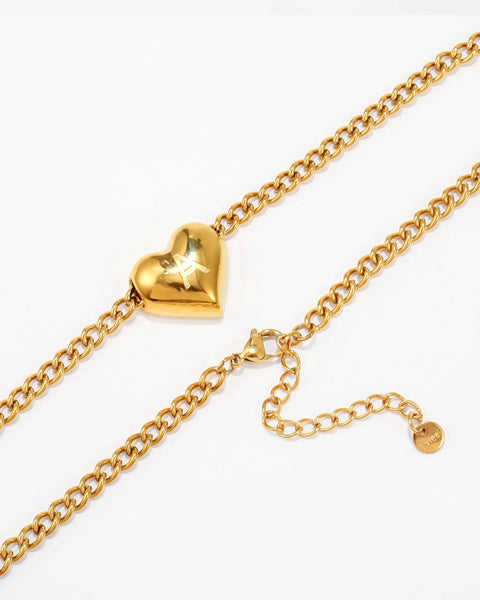 14k Gold Plated Initial V Necklace For Women And Men With Heart Pendant, Waterproof Stainless Steel, 45cm Chain Plus 5cm Extension