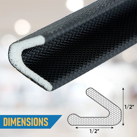 Close-up of black V Shape Weatherstripping For Doors Self Adhesive Foam Door Seal Strip Black 1/2 In By 1/2 In By 26 Ft