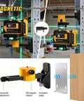 Auto Tracking 4D Laser Level With 16 Green Laser Lines, Motorized 360 Base For Solo Layouts, mounted on magnetic bracket