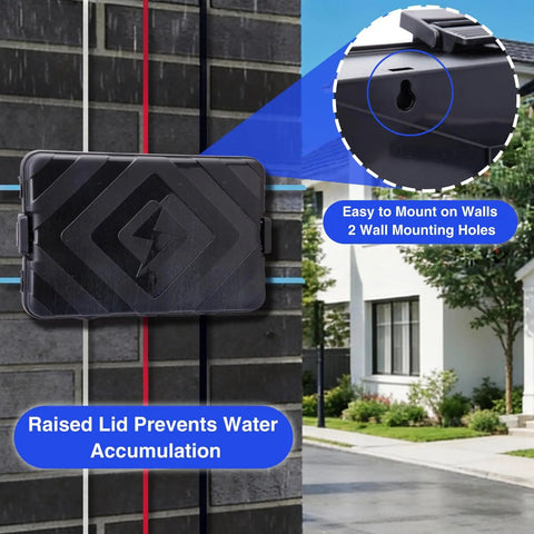 Outdoor Waterproof Electrical Box IP54 Weatherproof Outlet Cover for Extension Cords and Power Strips Socket Plug Guard LAN Router Housing for Complex Wiring Dust Rain Protection 13 By 8 By 6 Inch mounted on exterior wall