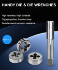 Close-up of components from 110 Pcs Beefed-Up Metric Tap and Die Set M2-M18 Rethreading Kit for Cutting External and Internal Threads.
