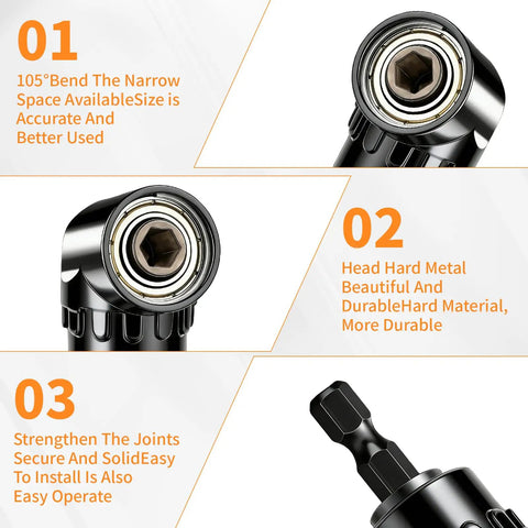 Flexible Drill Bit Extension Set Four Piece With 1/4 To 1/2 Inch Socket Adapters 360 Degree Rotating Pro Grade Extension Kit close-up