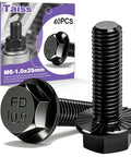 40 Pack M6 1.0 X 25mm Flange Hex Bolts Grade 10.9 Black Zinc Plated Alloy Steel With Full Threads Hex Drive Screws displayed