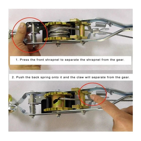 Heavy Duty Manual Hand Winch With Steel Wire Rope For Lifting And Tensioning Cargo Puller And Tightener, close-up gear view