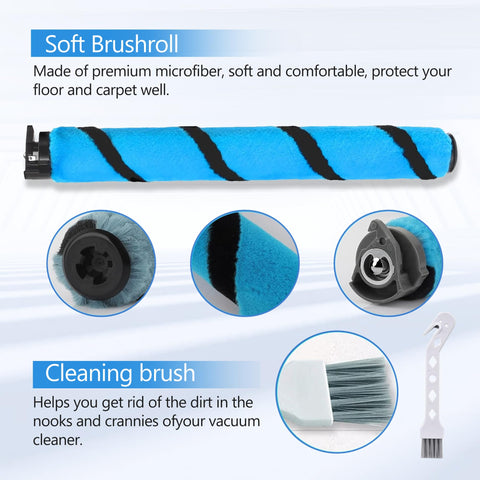 Soft Brushroll Filters Replacement Parts and Accessories for Shark Vertex DuoClean PowerFin Upright Vacuum AZ2002 AZ2000 AZ2000W Part 1483FC2000 XHFA2000 and XFFKAZ2000 for Easy Upkeep and Boosted Cleaning Performance showing blue brushroll and cleaning brush.