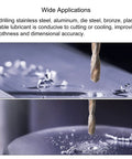 M8 Thread Tap And Six Point Eight Millimeter Drill Bit Set in use on metal surface, titanium plated cobalt high speed steel.
