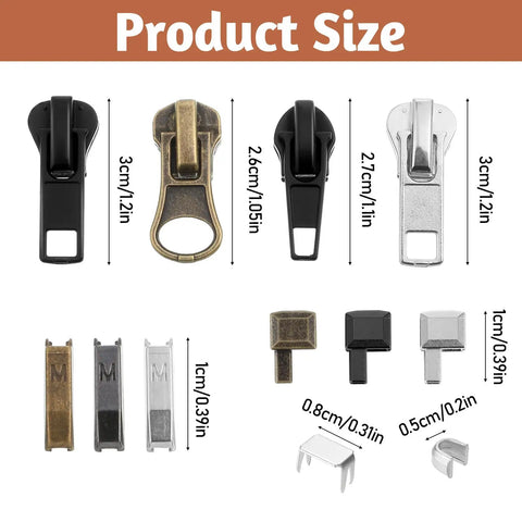 48 Piece Zipper Repair Kit With Metal Sliders And Pulls For Jackets Backpacks Tents And Luggage Easy Zipper Fix And Replacement Stops