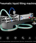 Heavy Duty Automatic Liquid Filling Machine, Stainless Steel Pneumatic System, single head setup for various liquid volumes.
