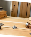Heavy Duty Stainless Steel Cabinet Door Latch Set With Double Roller Catch Spring Loaded Cabinet Lock on a wooden table