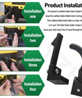 Installation steps for the Collapsible Dust Hose Guide And Outfeed Hook For Dw735 Planers demonstrating mounting at different angles.