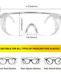 Dimensions and types for Over Eyeglasses Safety Glasses With Anti Scratch Polycarbonate Lenses And Integrated Side Shields Wraparound Eye Protection