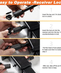 Step-by-step guide for using the Heavy Duty Five Eighth Inch Hitch Receiver Lock Pin for Two Inch and Two And A Half Inch Hitches Class III and IV No Nonsense Security for Trailer Bike Rack Tow Rope Truck Boat and More 1 Pack, showing insertion and locking process.