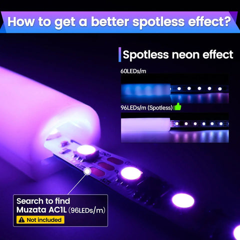 Spotless neon effect of 16.5 Ft Silicone LED Channel With Diffuser IP67 Waterproof Flexible Bendable For Neon LED Strips.