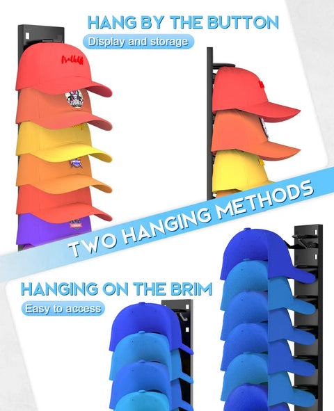 Solid Grip Two Pack Black Hat Organizer For Baseball Caps With Heavy Duty Adhesive Wall Mount Rack Bringing Roomy Multilayer Design And Zero Squeeze Drama So Your Fresh Collection Stays Flawless Holds Up To Eighteen Hats