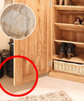 100Pcs Self Adhesive Rubber Bumper Strips applied on wooden cabinet for soundproofing and door slam prevention, shown in storage area