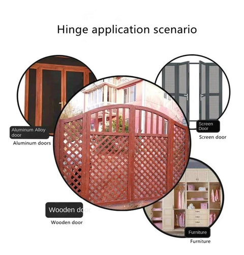 Hinge application scenario showing Rotating Concealed Hinges For Doors And Cabinets on wooden, screen, and aluminum alloy doors.
